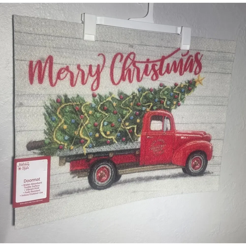 Holiday Style Doormat Rug “Christmas Tree” Red Truck Indoor/Outdoor 18”x24”
